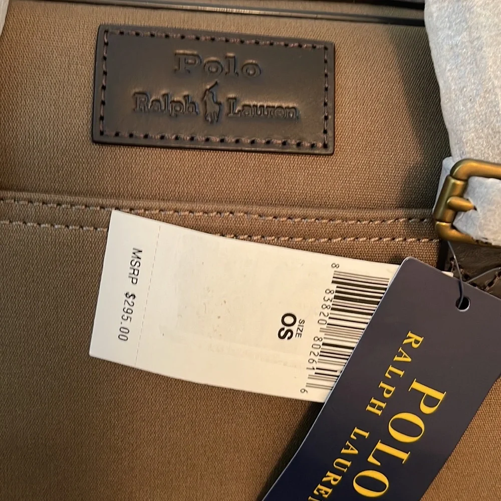 Polo Leather Trim Canvas Briefcase w/Leather ID Tag & Adj. Removeable Strap